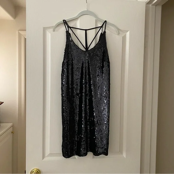 aqua black sequin dress Aqua Womens Sequined Fit & Flare Cocktail Dress Black